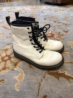 Dr. Martens White Leather Combat Boots with Black Trim